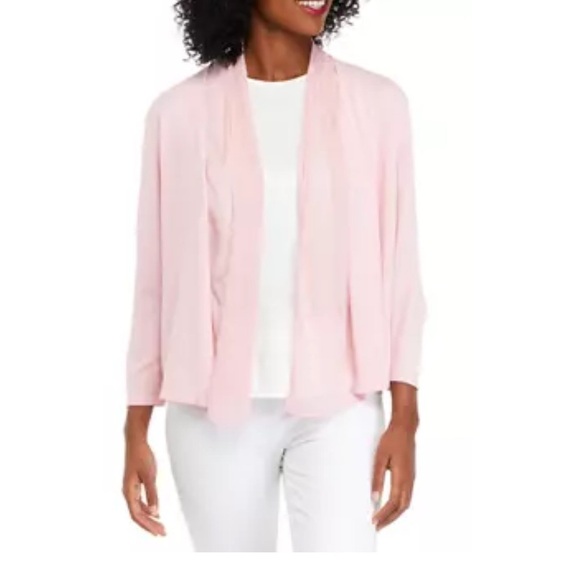 Kasper Chiffon Front Cardigan Sweater in Tutu Pink - Size Large - Picture 1 of 8